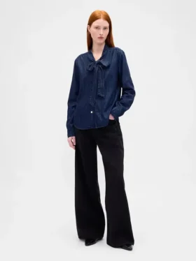 Denim overhemd met strik