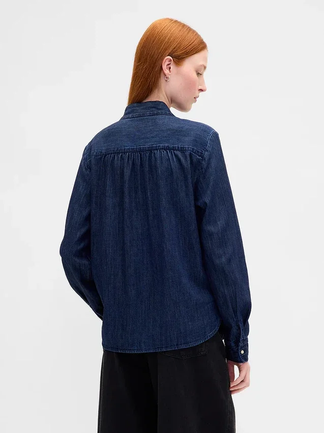 Denim overhemd met strik