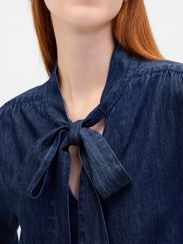 Denim overhemd met strik