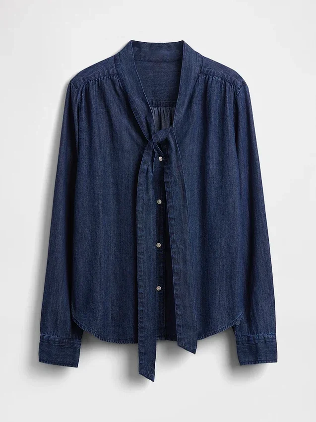 Denim overhemd met strik