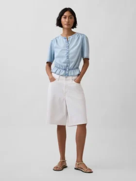 Denim peplum crop-top