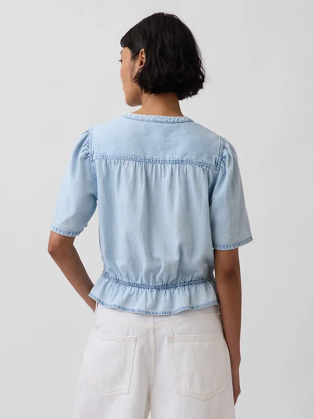 Denim peplum crop-top