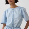 Denim peplum crop-top