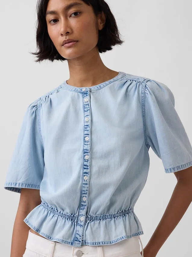 Denim peplum crop-top