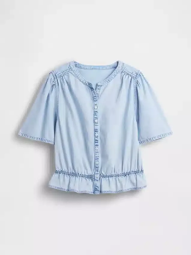 Denim peplum crop-top