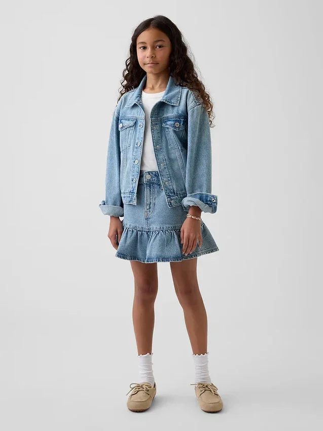 Denim rok met ruches voor kinderen