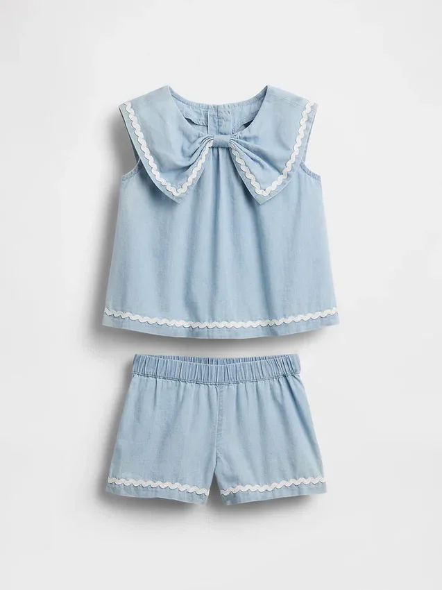 Denim-set met strik voor Baby & Peuter