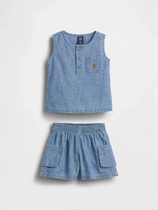 Denim-setje met zakjes voor baby’s