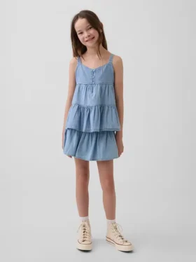 Denim skort met gelaagde rok voor kinderen