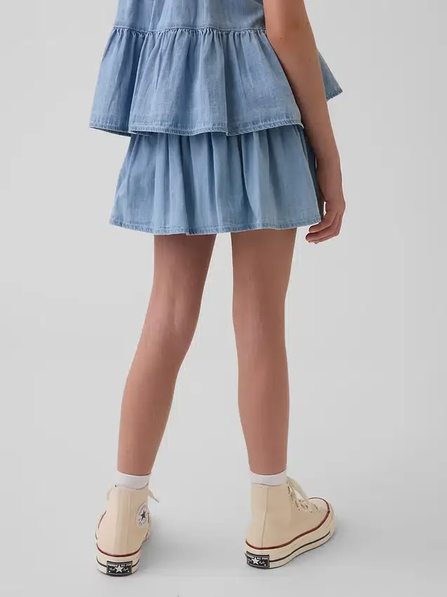 Denim skort met gelaagde rok voor kinderen