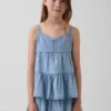 Denim tanktop met gelaagde zoom voor kinderen
