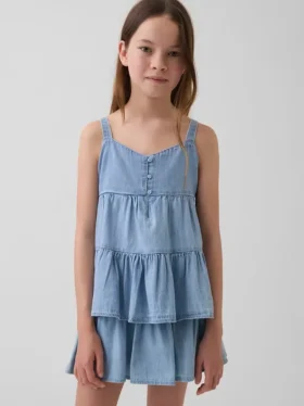 Denim tanktop met gelaagde zoom voor kinderen