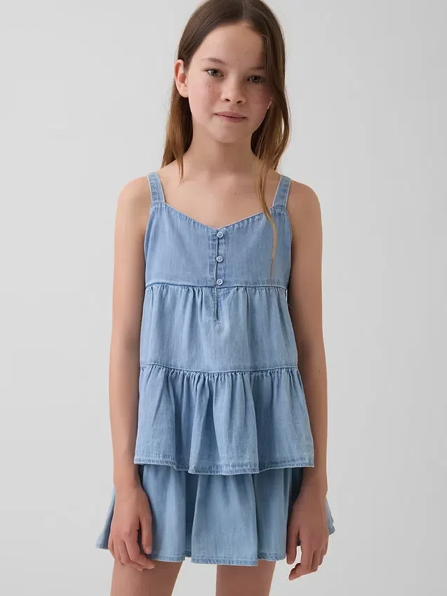 Denim tanktop met gelaagde zoom voor kinderen
