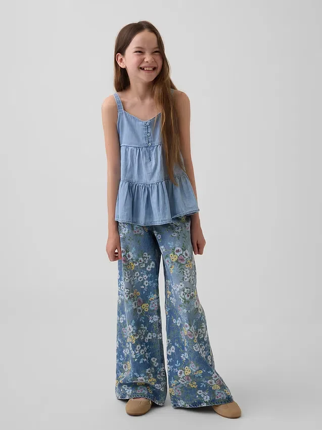 Denim tanktop met gelaagde zoom voor kinderen
