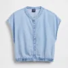 Denim top met kapmouwtjes, cropped model en knoopsluiting aan de voorkant