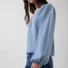 Denim top met pofmouwen