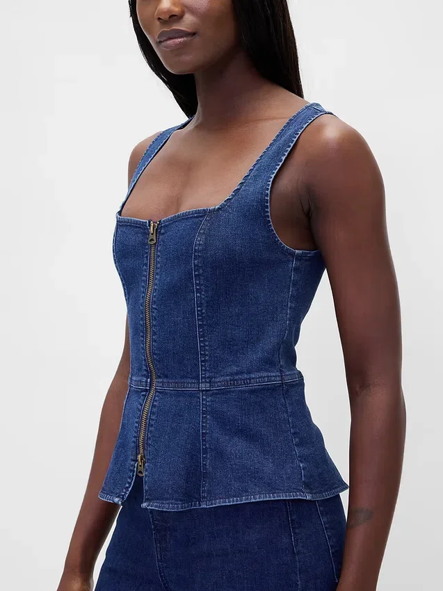Denim vest met rits