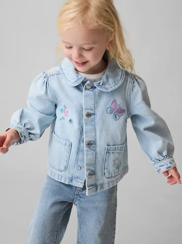 Denim werkjasje met borduursels voor Baby & Peuter