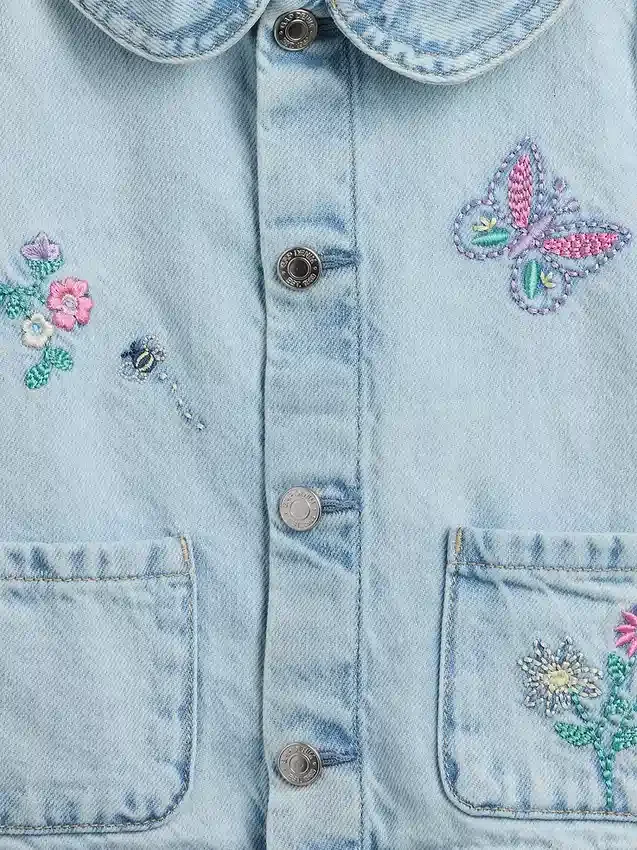Denim werkjasje met borduursels voor Baby & Peuter