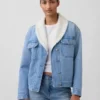 Denimjas met sjaalkraag en sherpa-voering