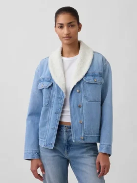 Denimjas met sjaalkraag en sherpa-voering
