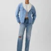 Denimjas met sjaalkraag en sherpa-voering
