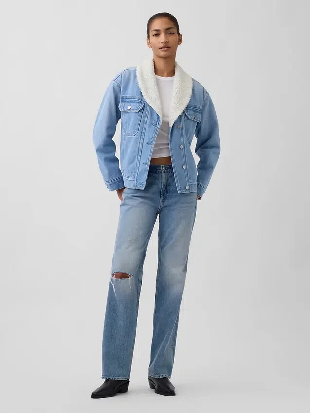 Denimjas met sjaalkraag en sherpa-voering