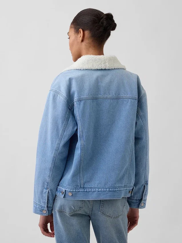 Denimjas met sjaalkraag en sherpa-voering