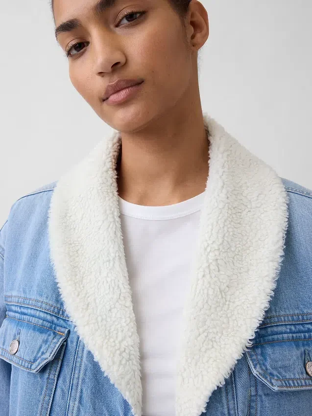 Denimjas met sjaalkraag en sherpa-voering