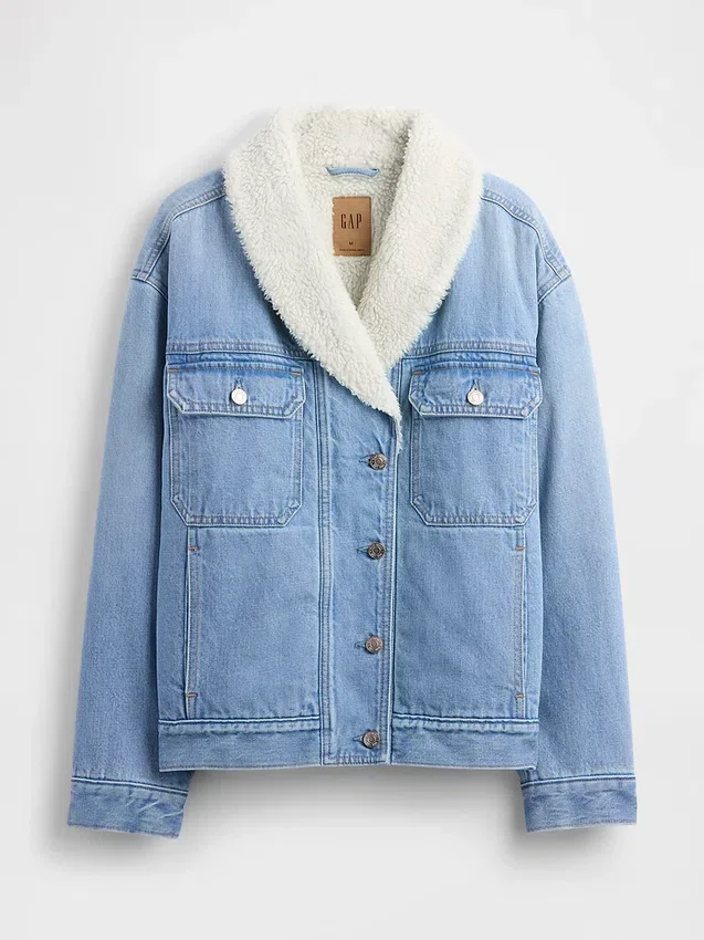 Denimjas met sjaalkraag en sherpa-voering