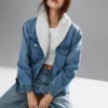 Denimjas met sjaalkraag en sherpa-voering