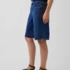 Denimkorte broek met middelhoge taille en lange pijpen