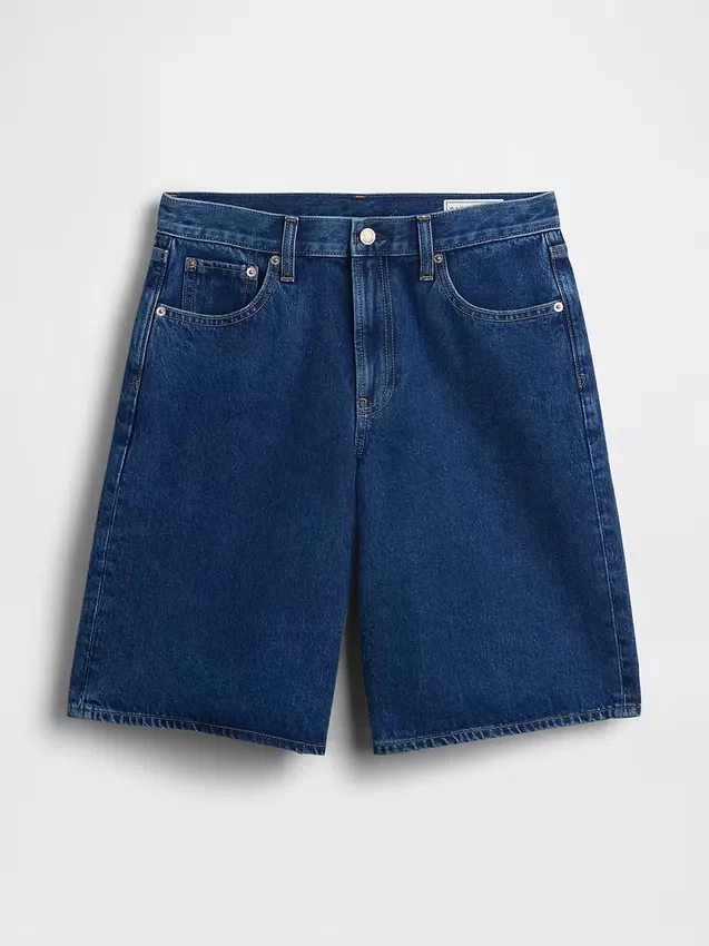 Denimkorte broek met middelhoge taille en lange pijpen