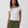 Dichtgeweven jersey off-shoulder crop-T-shirt