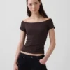 Dichtgeweven jersey off-shoulder crop-T-shirt