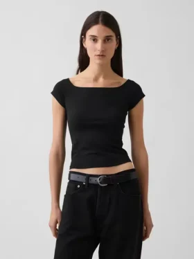 Dichtgeweven jersey off-shoulder crop-T-shirt