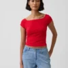 Dichtgeweven jersey off-shoulder crop-T-shirt