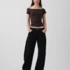 Dichtgeweven jersey off-shoulder crop-T-shirt
