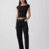 Dichtgeweven jersey off-shoulder crop-T-shirt