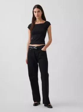 Dichtgeweven jersey off-shoulder crop-T-shirt