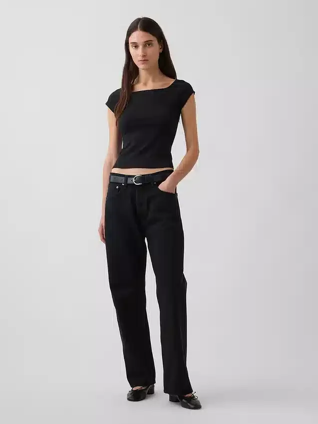 Dichtgeweven jersey off-shoulder crop-T-shirt