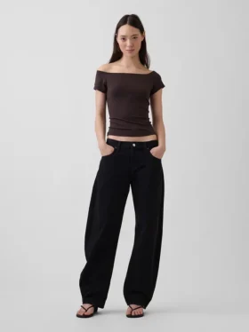 Dichtgeweven jersey off-shoulder crop-T-shirt