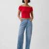 Dichtgeweven jersey off-shoulder crop-T-shirt