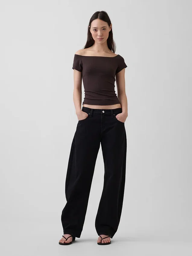 Dichtgeweven jersey off-shoulder crop-T-shirt