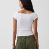Dichtgeweven jersey off-shoulder crop-T-shirt
