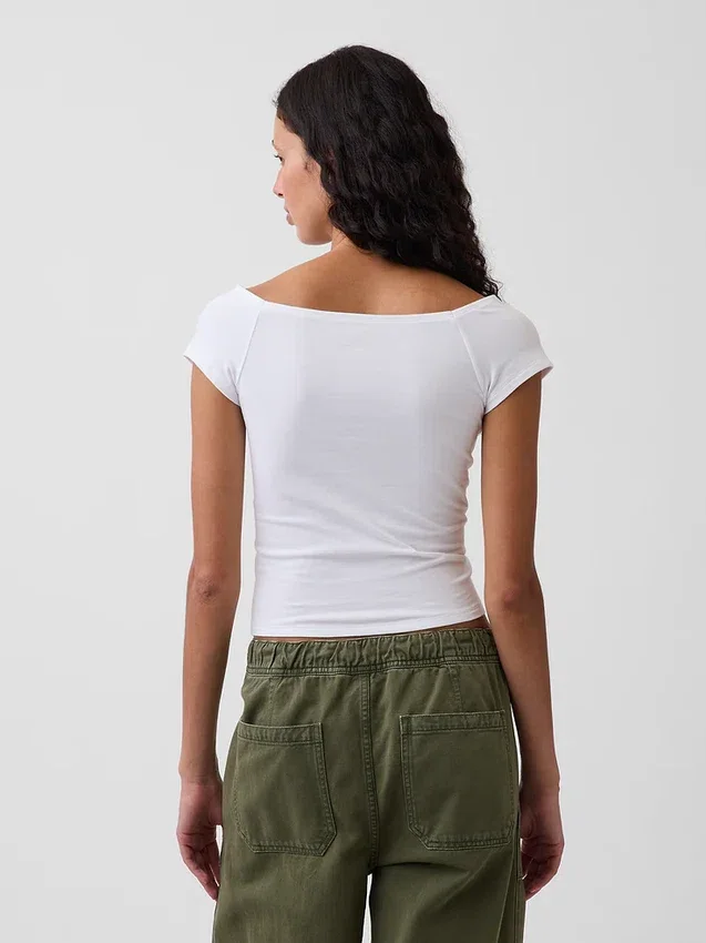 Dichtgeweven jersey off-shoulder crop-T-shirt