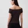 Dichtgeweven jersey off-shoulder crop-T-shirt