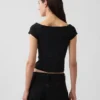 Dichtgeweven jersey off-shoulder crop-T-shirt