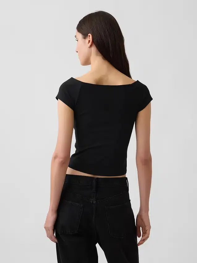 Dichtgeweven jersey off-shoulder crop-T-shirt