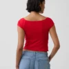 Dichtgeweven jersey off-shoulder crop-T-shirt